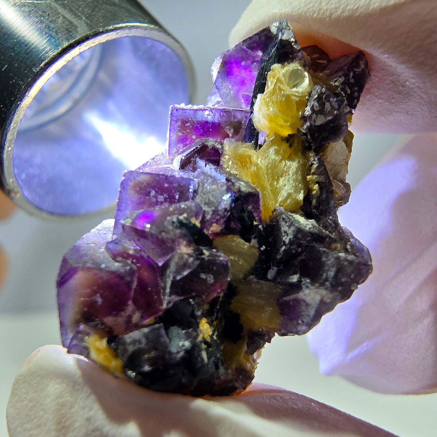 Cubes de fluorite fantôme colorés, spécimen de muscovite, Erongo, Namibie, 27 x 16 x 13 mm