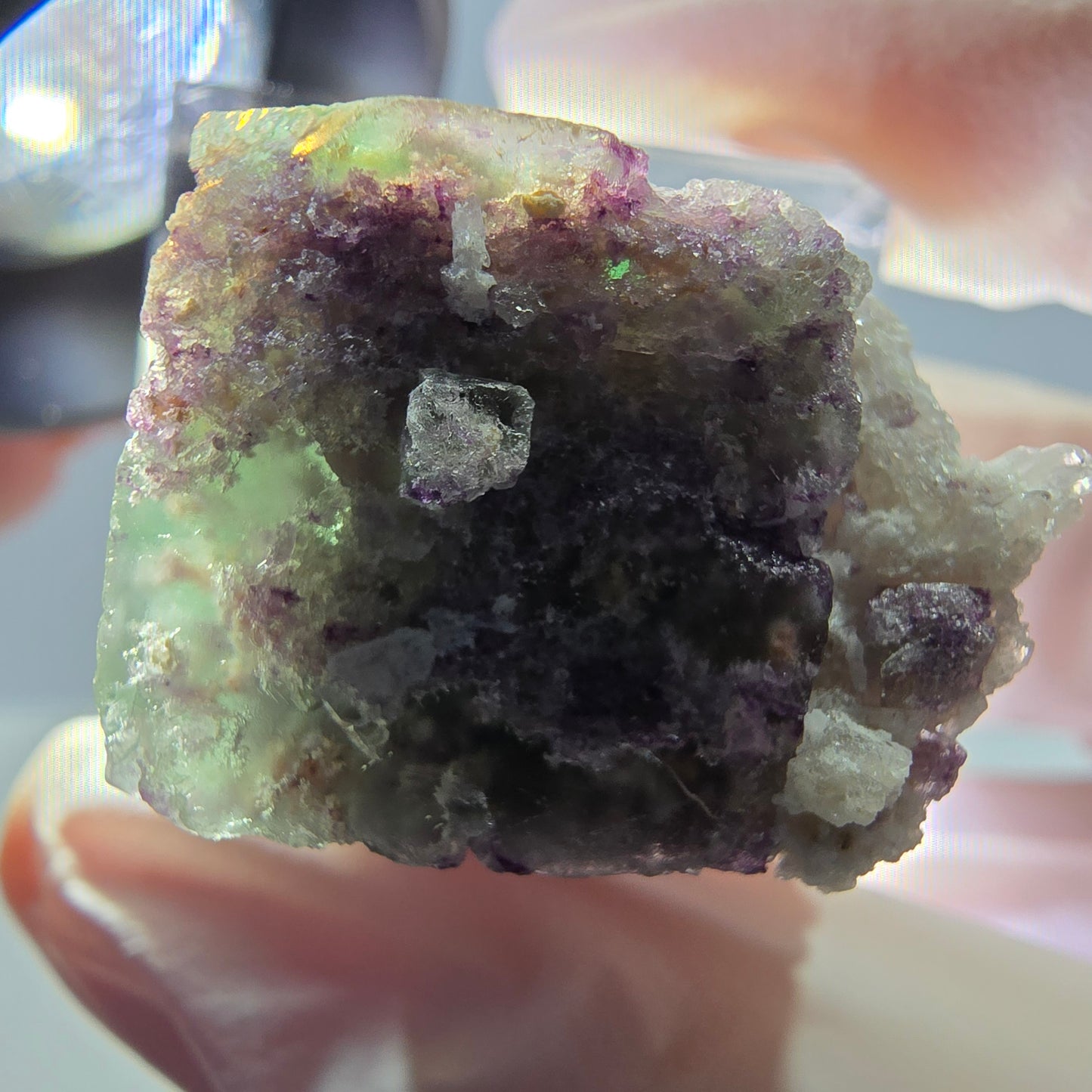 Phantom Fluorit Würfel, Quarz Stufe, grün lila Okorusu, Namibia 22*19*19mm