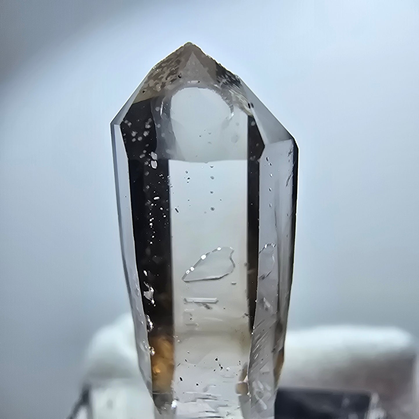 Pointe de sceptre en quartz fumé fantôme transparent, Goboboseb, Namibie, 31 x 8 x 8 mm