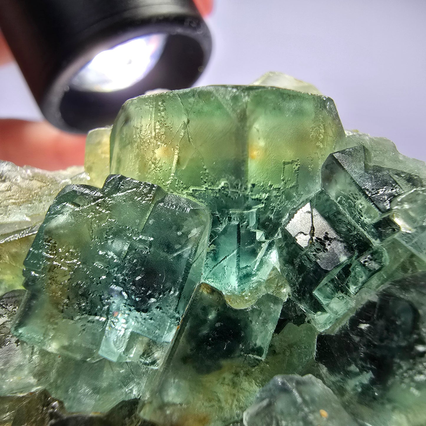 Spécimen de cube de fluorite fantôme parqueté vert violet Okorusu, Namibie 60*48*24mm