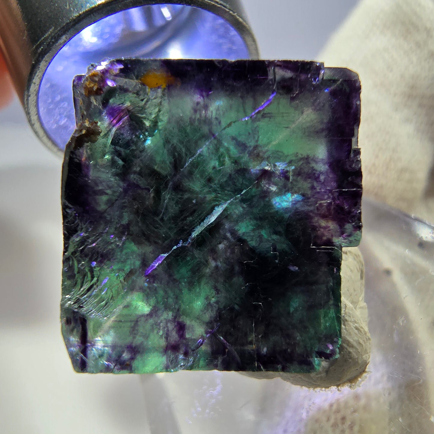 Clear Phantom Fluorite Cube Specimen zonal green purple Okorusu, Namibia 24*23*14mm