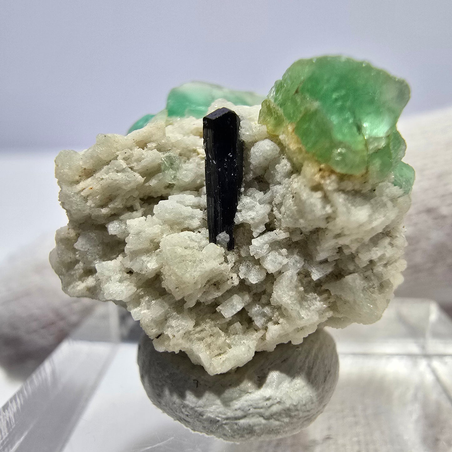 Spécimen de tourmaline Schorl et d'orthose cubique de fluorite fantôme, Erongo, Namibie, 20 x 17 x 16 mm