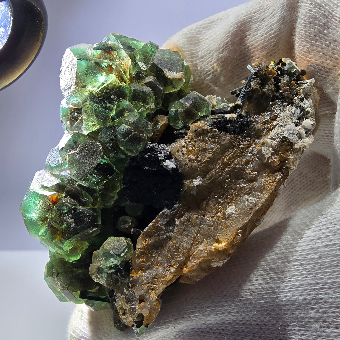 Fluorite fantôme Schörl Tourmaline Hyalite Quartz fumé Erongo Namibie 77*60*57mm