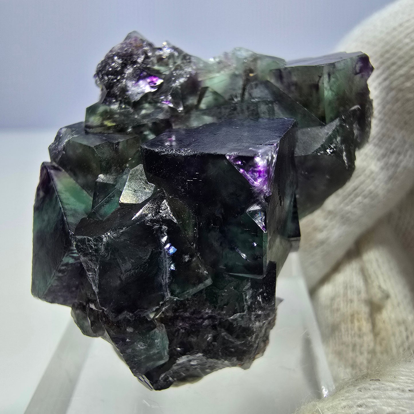 Clear Phantom Fluorite Cube Specimen zonal green purple Okorusu, Namibia 41*28*23mm