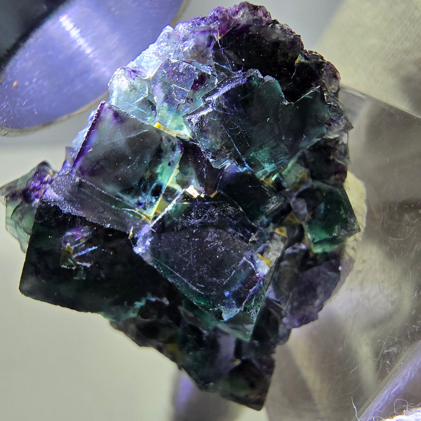 Spécimen zonal de cube de fluorite fantôme, vert violet, Okorusu, Namibie 32 x 30 x 19 mm