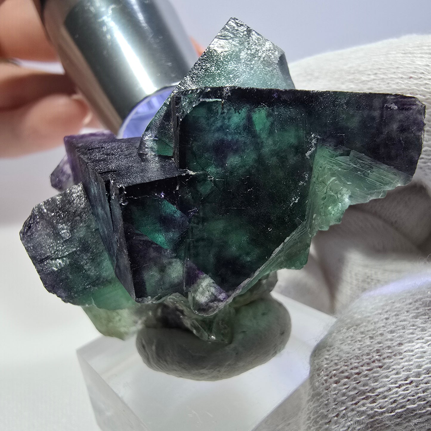 Clear Phantom Fluorite Cube Specimen zonal green purple Okorusu, Namibia 51*33*33mm