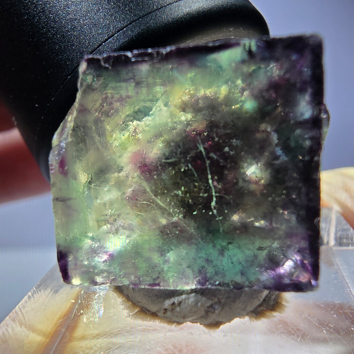 Klarer Phantom Fluorit Würfel, grün lila Okorusu, Namibia 18*16*15mm