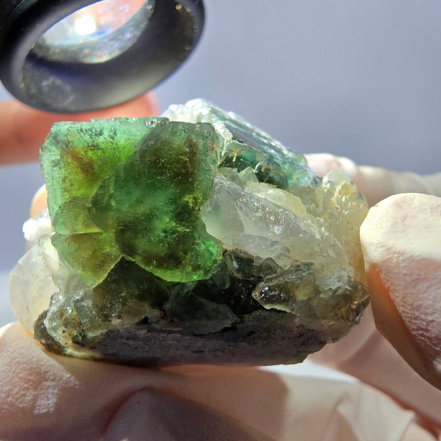 Rare cube de fluorite fantôme, spécimen de quartz vert violet Okorusu Namibie 37*29*27mm