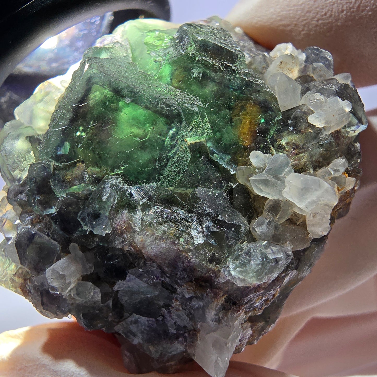 Rare cube de fluorite fantôme, spécimen de quartz vert Okorusu, Namibie, 40 x 35 x 20 mm