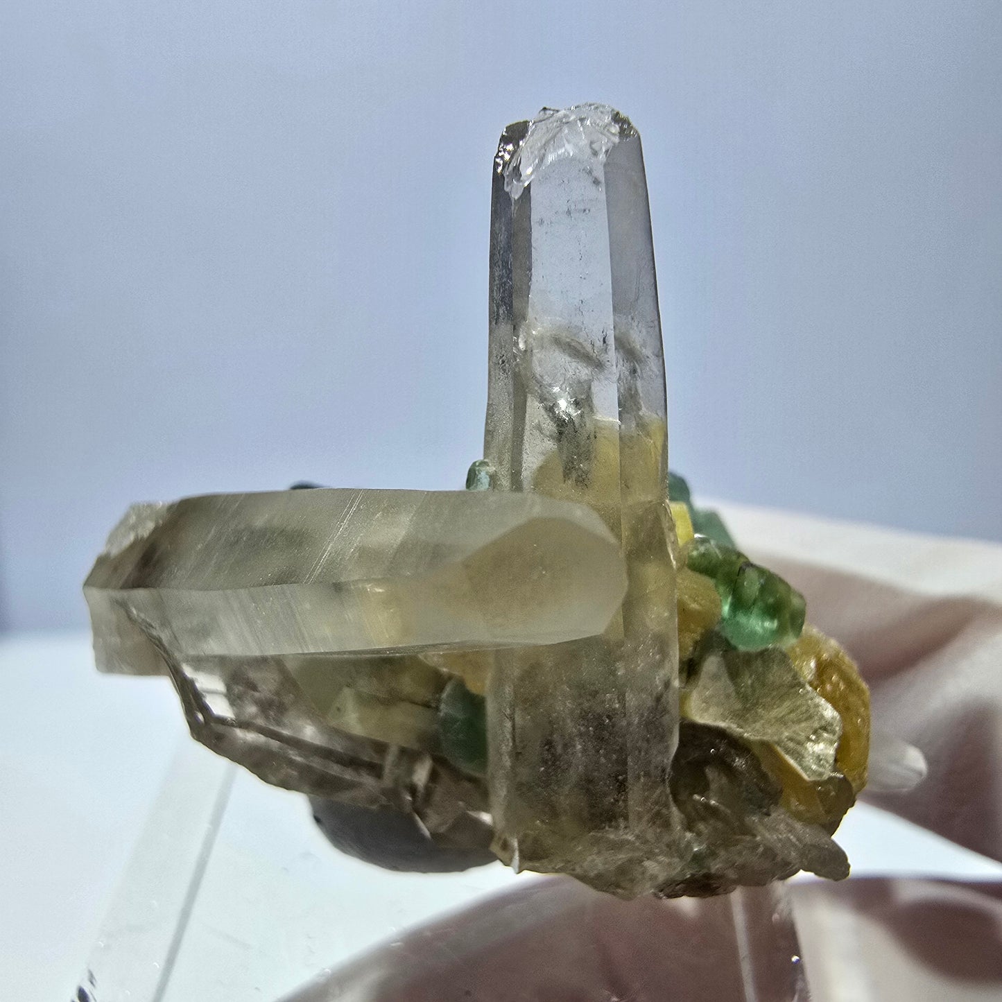 Phantom Fluorit Würfel Rauchqaurz Muskovit Stufe Erongo, Namibia 37*29*23mm