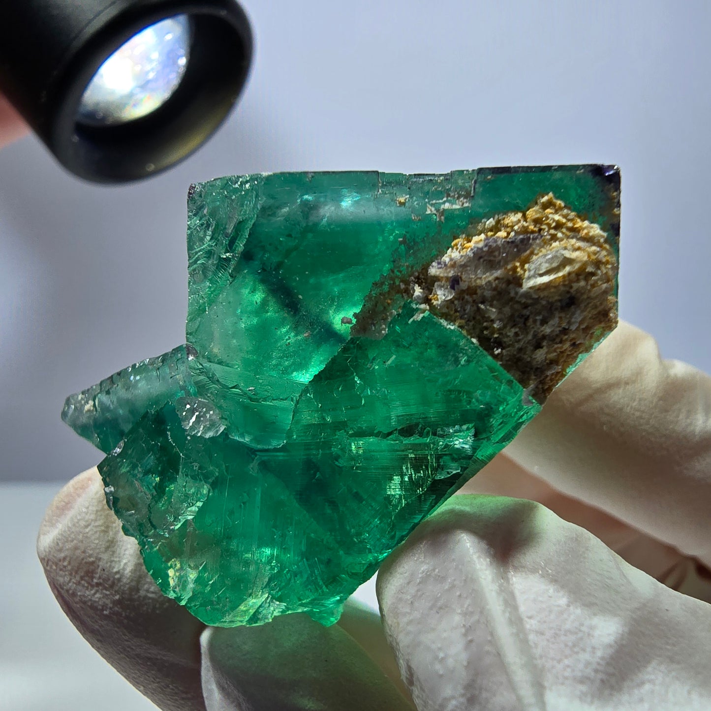 Spécimen de cube de fluorite fantôme transparente, vert parqueté, Okorusu, Namibie, 55 x 41 x 26 mm