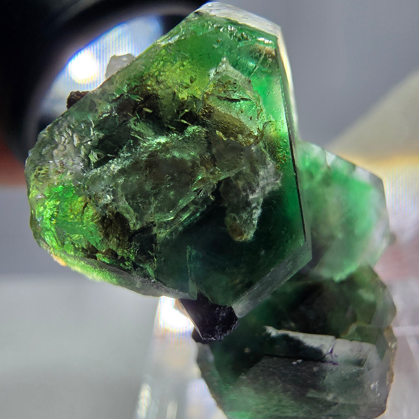Fluorite fantôme hexagonale, tourmaline Schörl, quartz fumé, hyalite, Erongo, Namibie, 33 x 22 x 23 mm