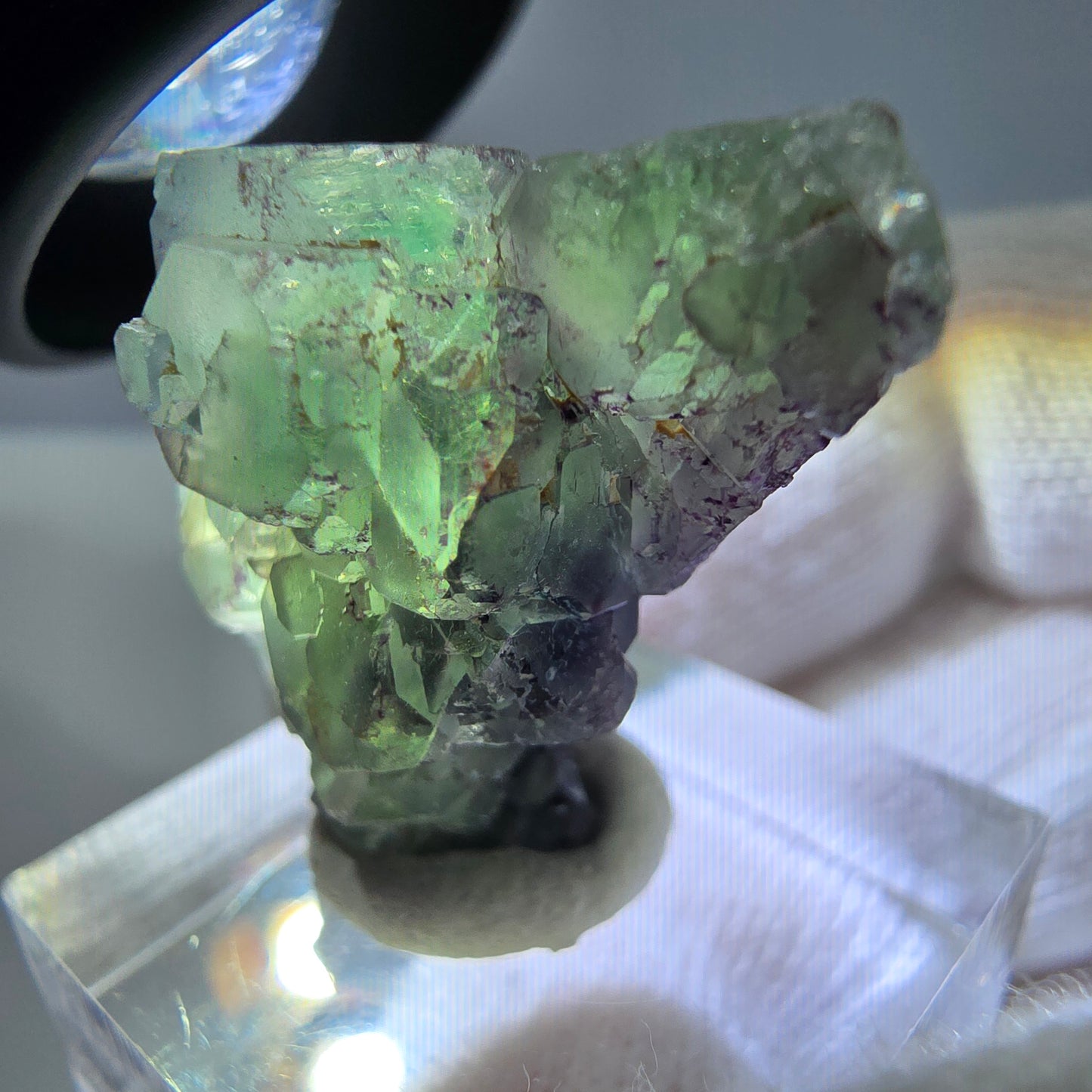 Spécimen de cube de fluorite fantôme zonal, de muscovite et de tourmaline Schorl, Erongo, Namibie, 30 x 22 x 20 mm