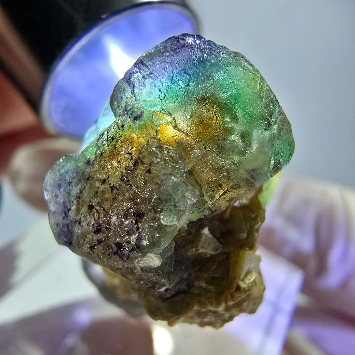 Cube de fluorite fantôme, spécimen de muscovite, Erongo, Namibie, 27 x 20 x 18 mm