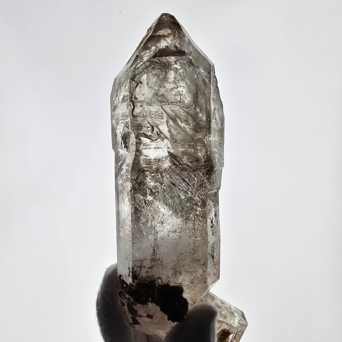 Sceptre XL Enhydro Squelette Quartz Fumé DT 3x Bulle Valentine Pocket Gob. Namibie 146 x 69 x 42 mm