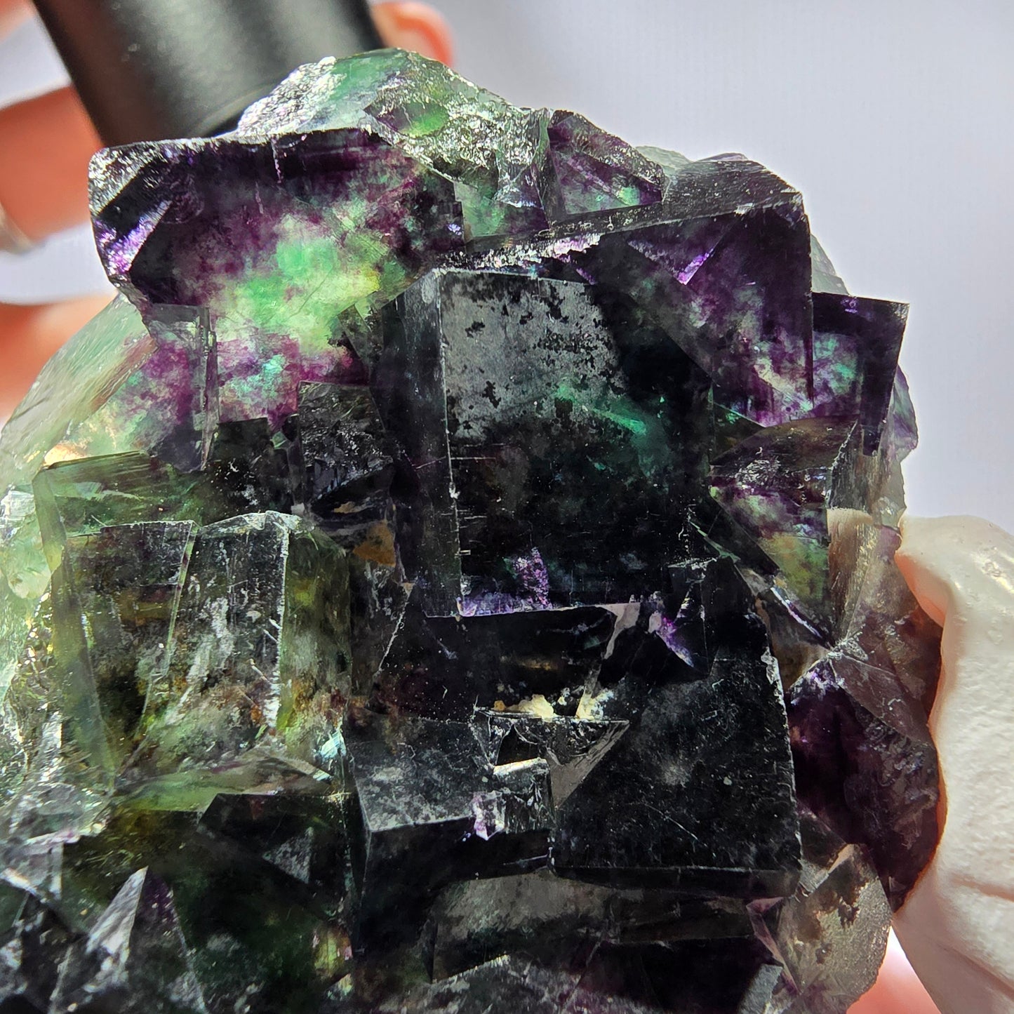 Rare spécimen de cube de fluorite fantôme, vert-violet, Okorusu, Namibie, 58 x 48 x 19 mm