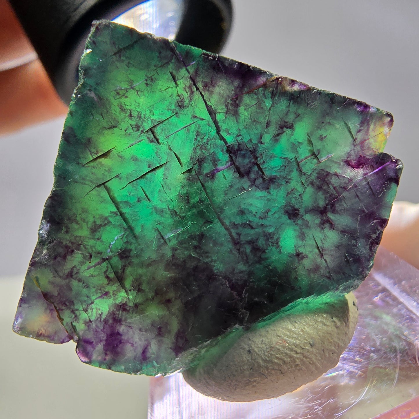 Rare cube de fluorite fantôme parqueté vert violet Okorusu Namibie 27*26*18mm