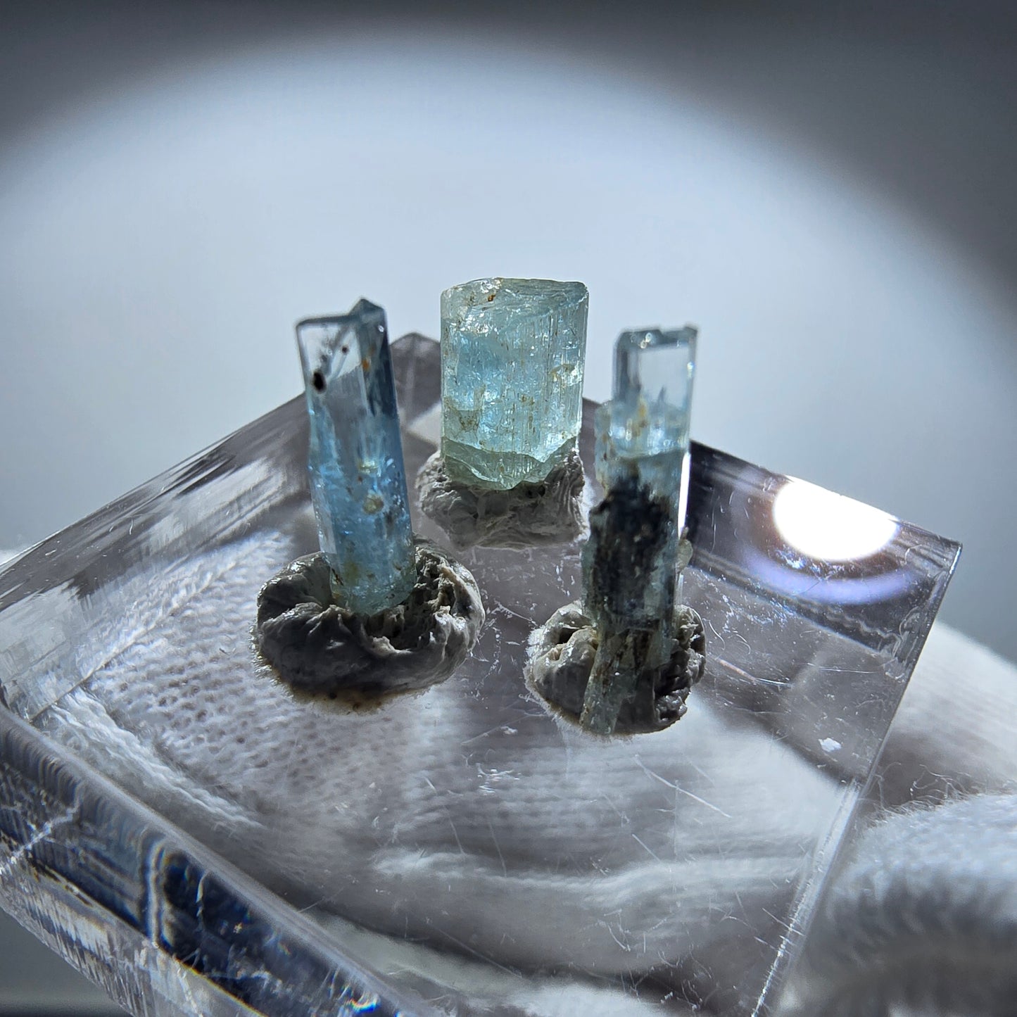 3x Aquamarin Kristalle, blau - 3er Set Erongo, Namibia 8-12mm