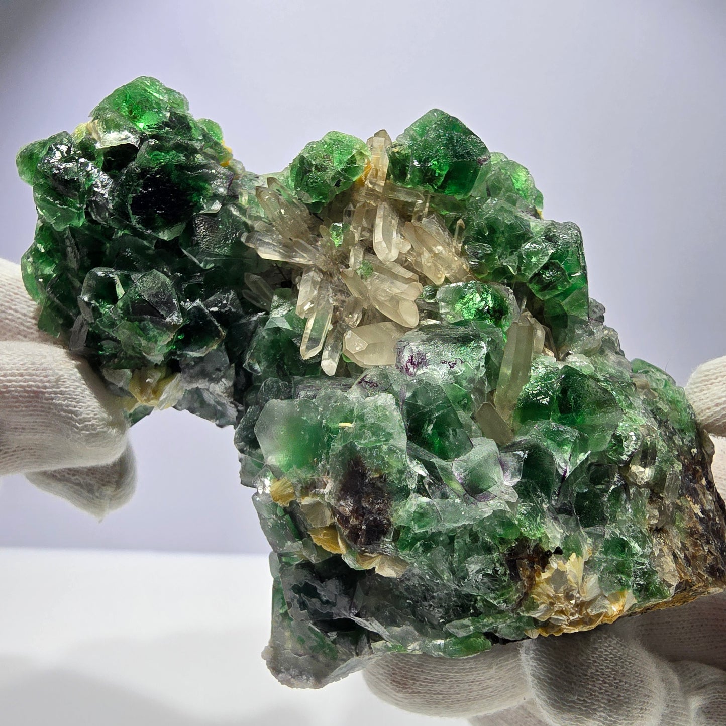 Fluorite fantôme XL, muscovite, hyalite, quartz fumé, tourmaline Schörl, Erongo, Namibie, 134 x 100 x 77 mm