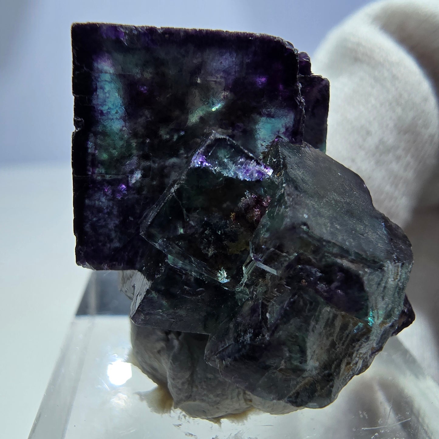 Seltene Phantom Fluorit Würfel Stufe zonal grün lila Okorusu, Namibia 31*23*19mm