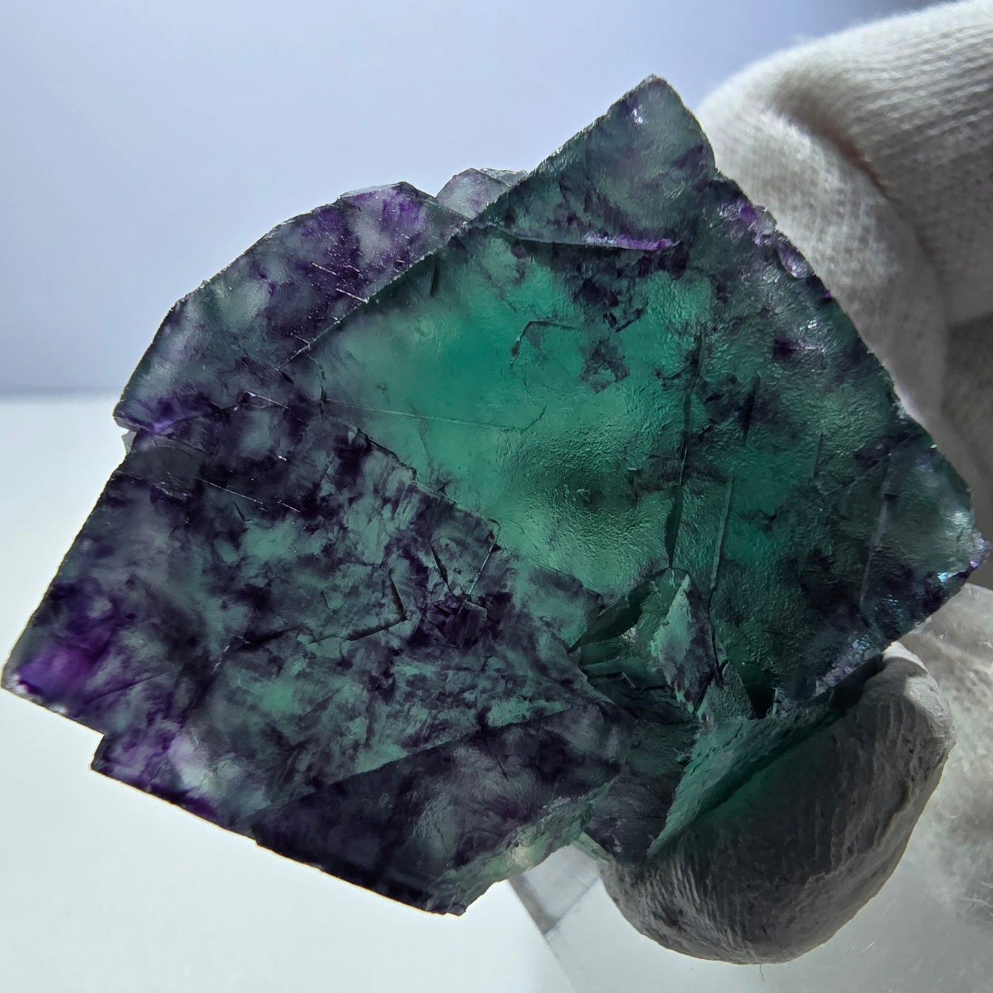 Seltene Phantom Fluorit Würfel Stufe zonal grün lila Okorusu, Namibia 40*34*17mm