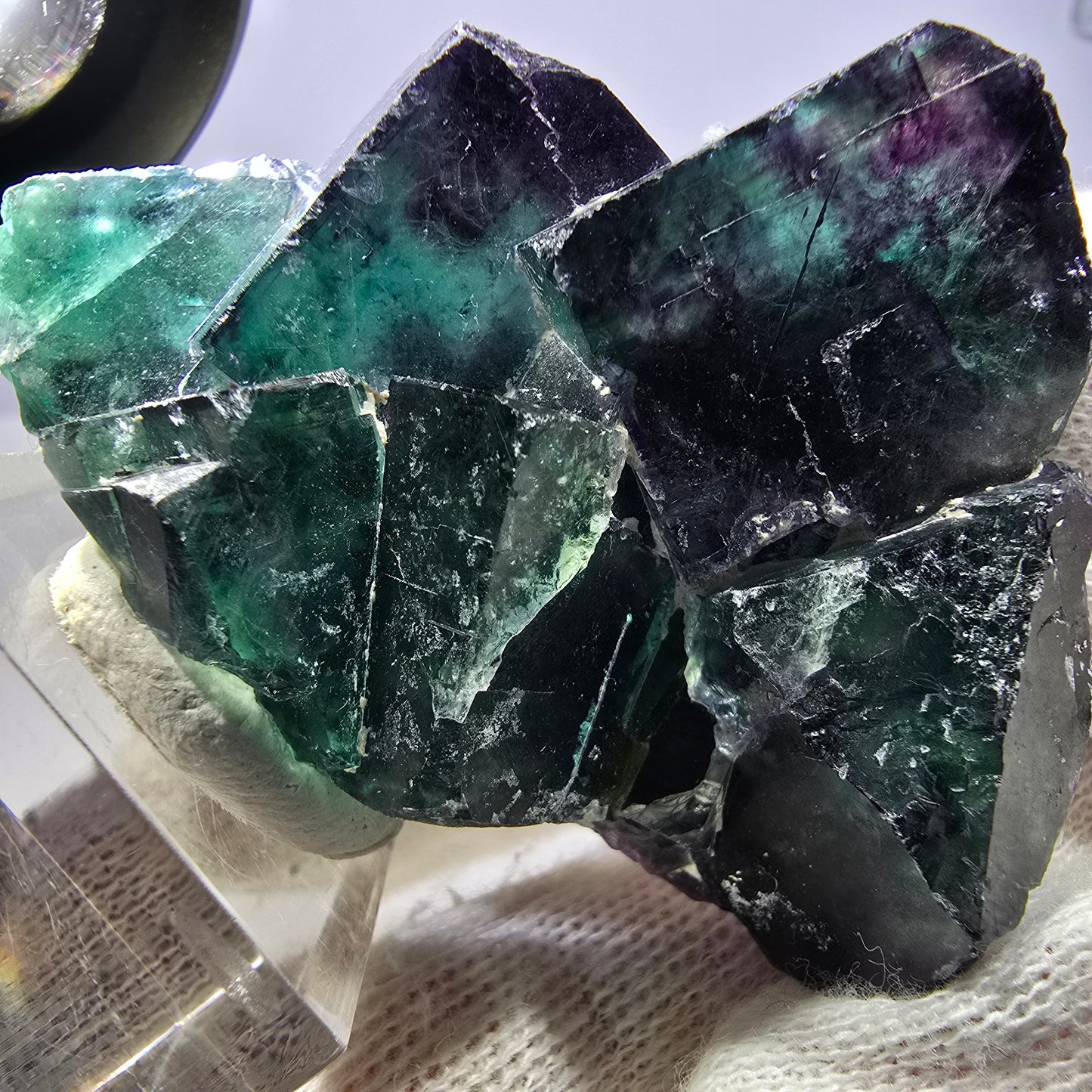 Seltene Phantom Fluorit Würfel Stufe zonal grün lila Okorusu, Namibia 62*49*21mm
