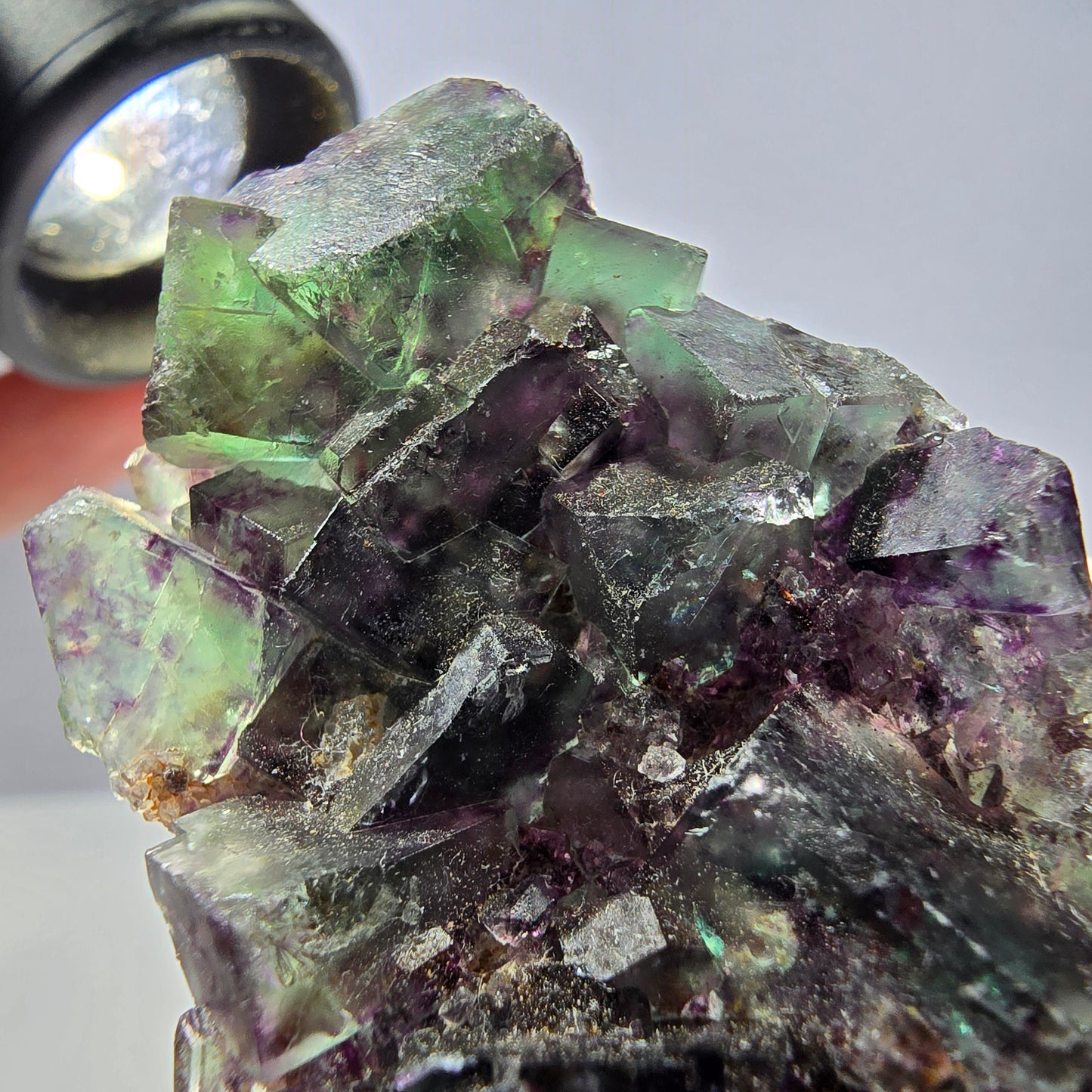Rare spécimen de cube de fluorite fantôme, vert-violet, Okorusu, Namibie, 64 x 35 x 14 mm
