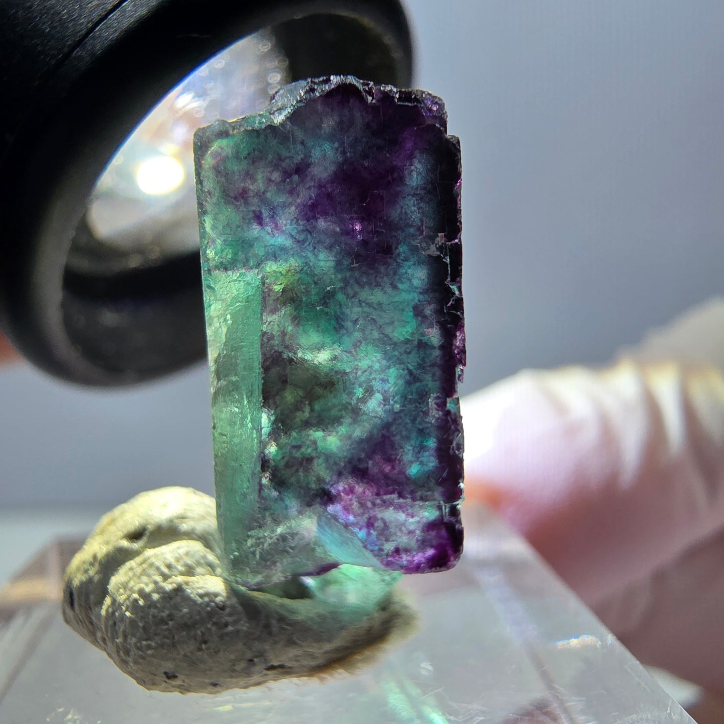 Spécimen de cube de fluorite fantôme, parqueté vert violet Okorusu, Namibie 22*20*11mm