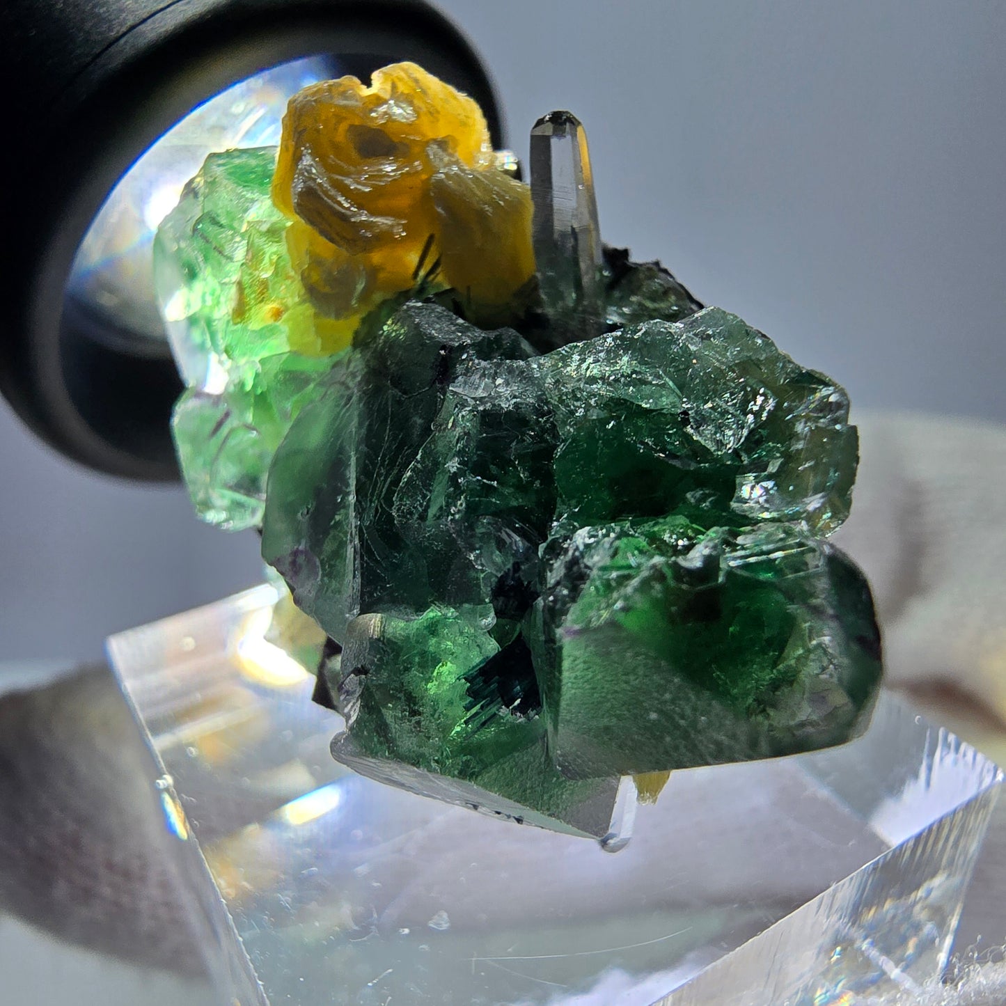 Spécimen de fluorite fantôme, tourmaline Schorl et quartz fumé, Erongo, Namibie, 30 x 22 x 22 mm