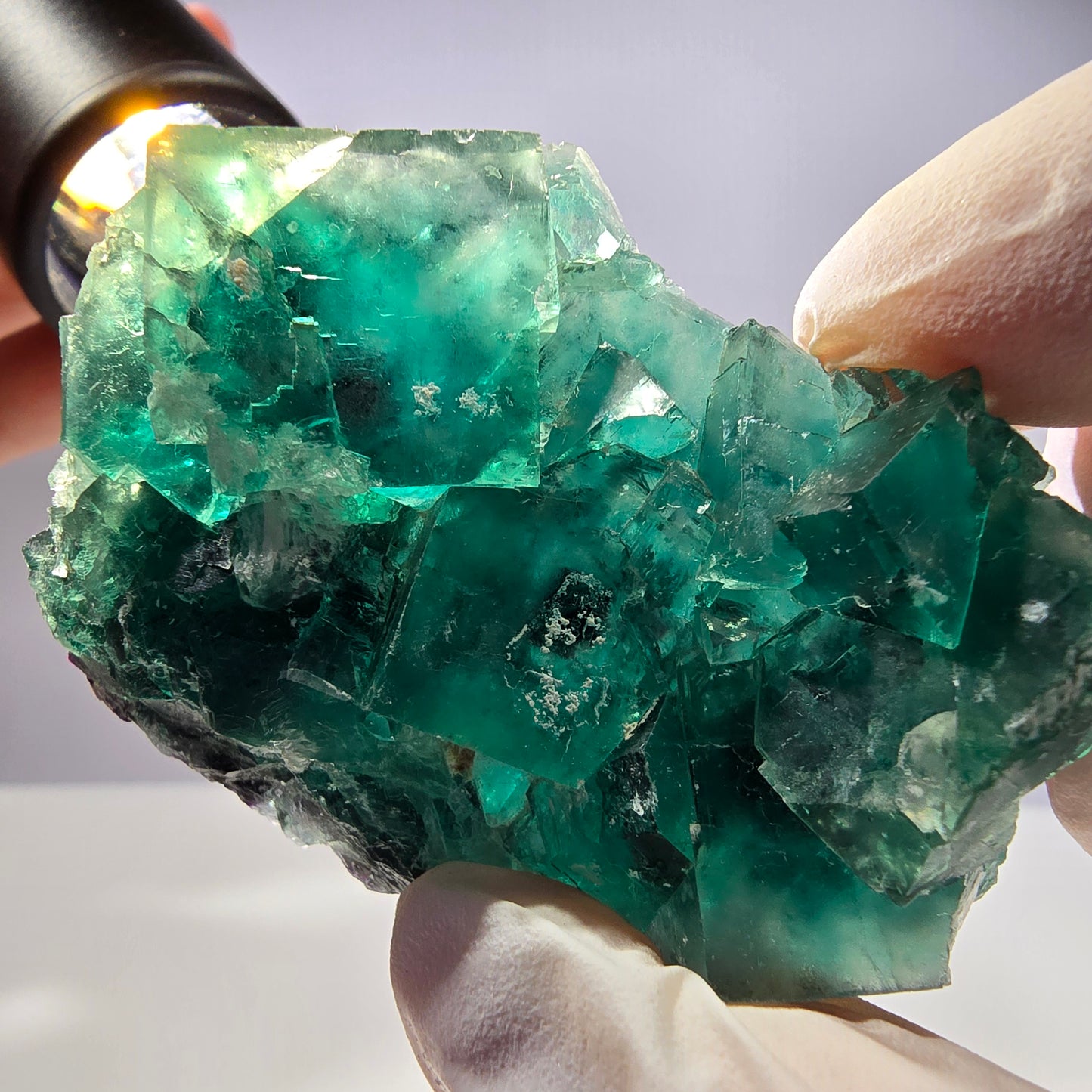 Spécimen de cube de fluorite fantôme transparente, vert parqueté, Okorusu, Namibie, 58 x 45 x 16 mm
