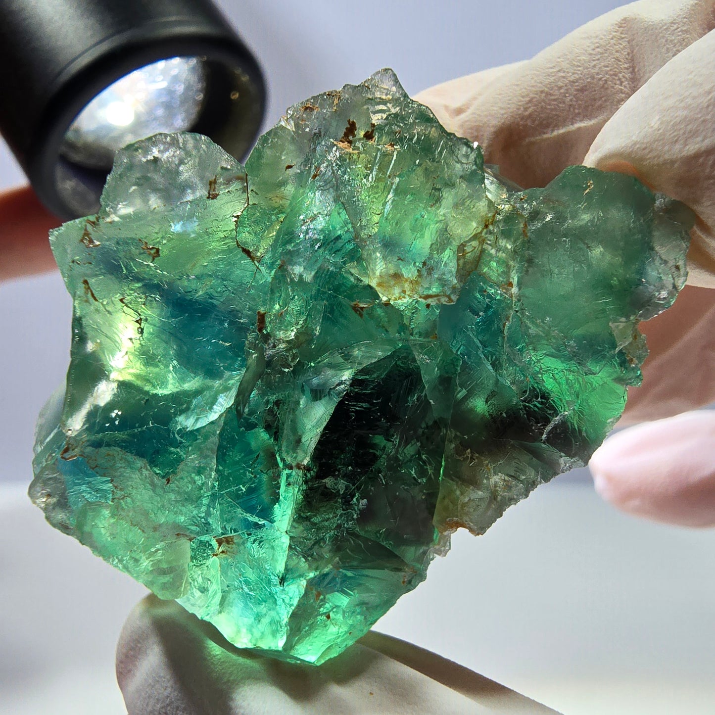Spécimen de cube de fluorite fantôme transparente, vert parqueté, Okorusu, Namibie, 48 x 29 x 25 mm