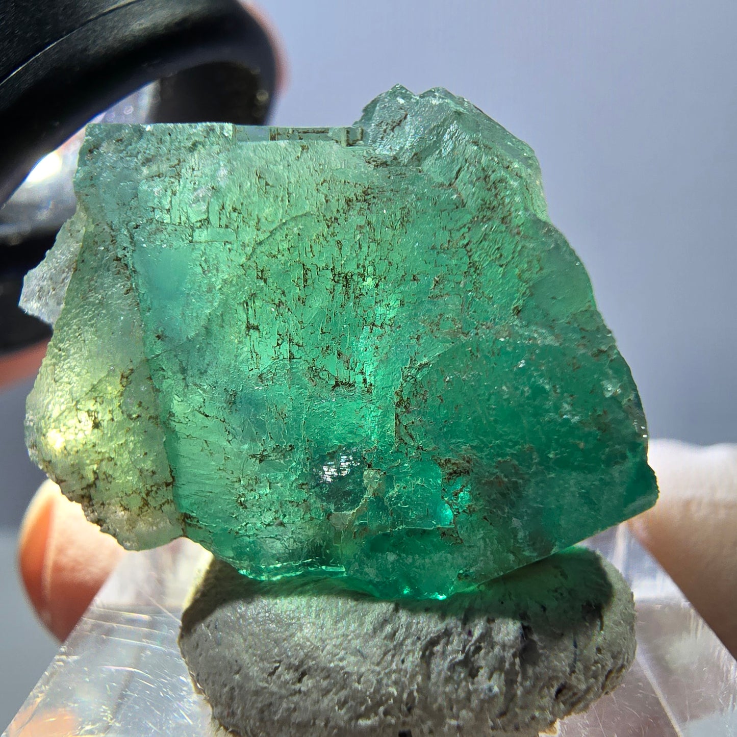 Phantom Fluorit Würfel Stufe, grün parkettiert Okorusu, Namibia 26*21*21mm