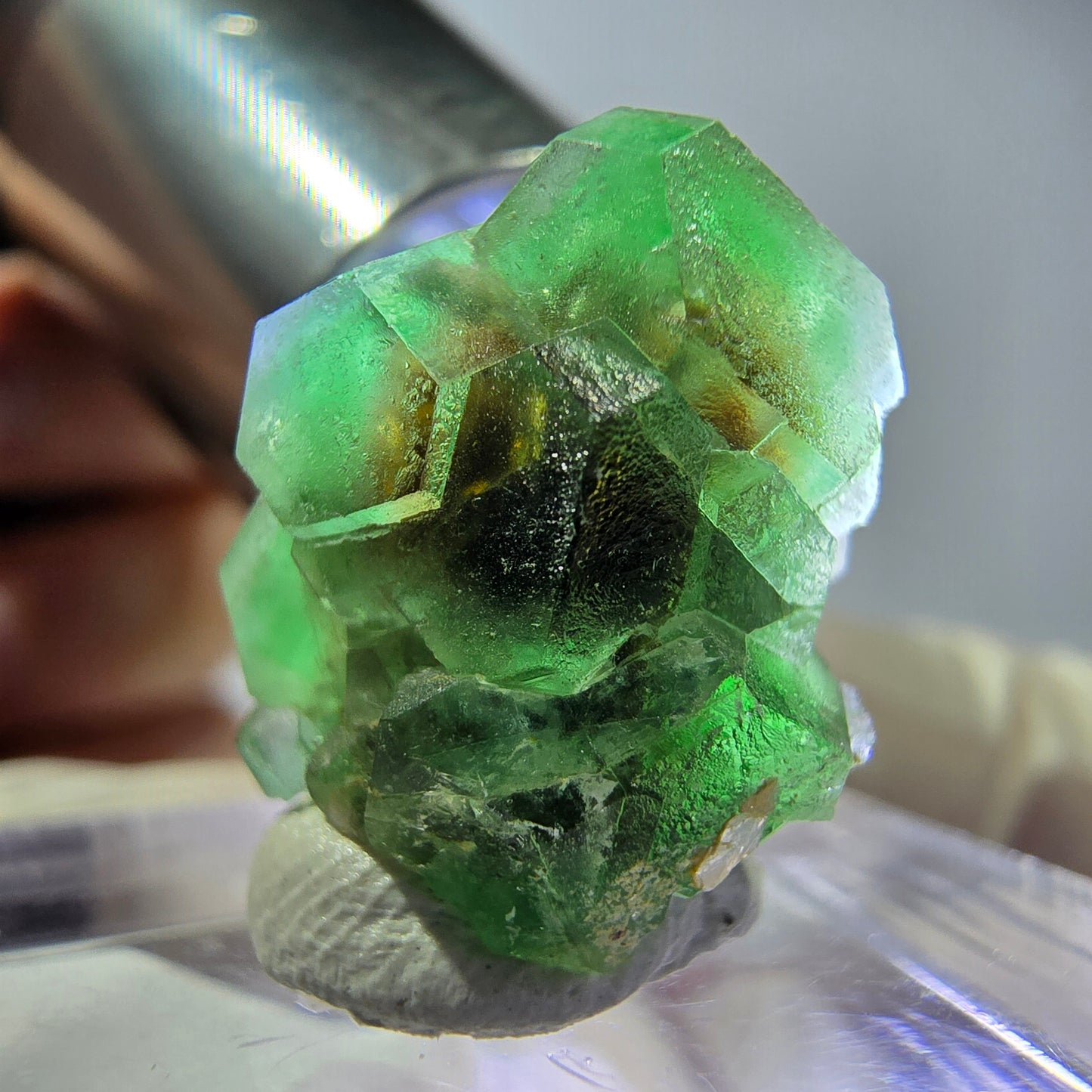 Cube hexagonal de fluorite fantôme, tourmaline Schorl d'Erongo, Namibie 17 x 16 x 13 mm