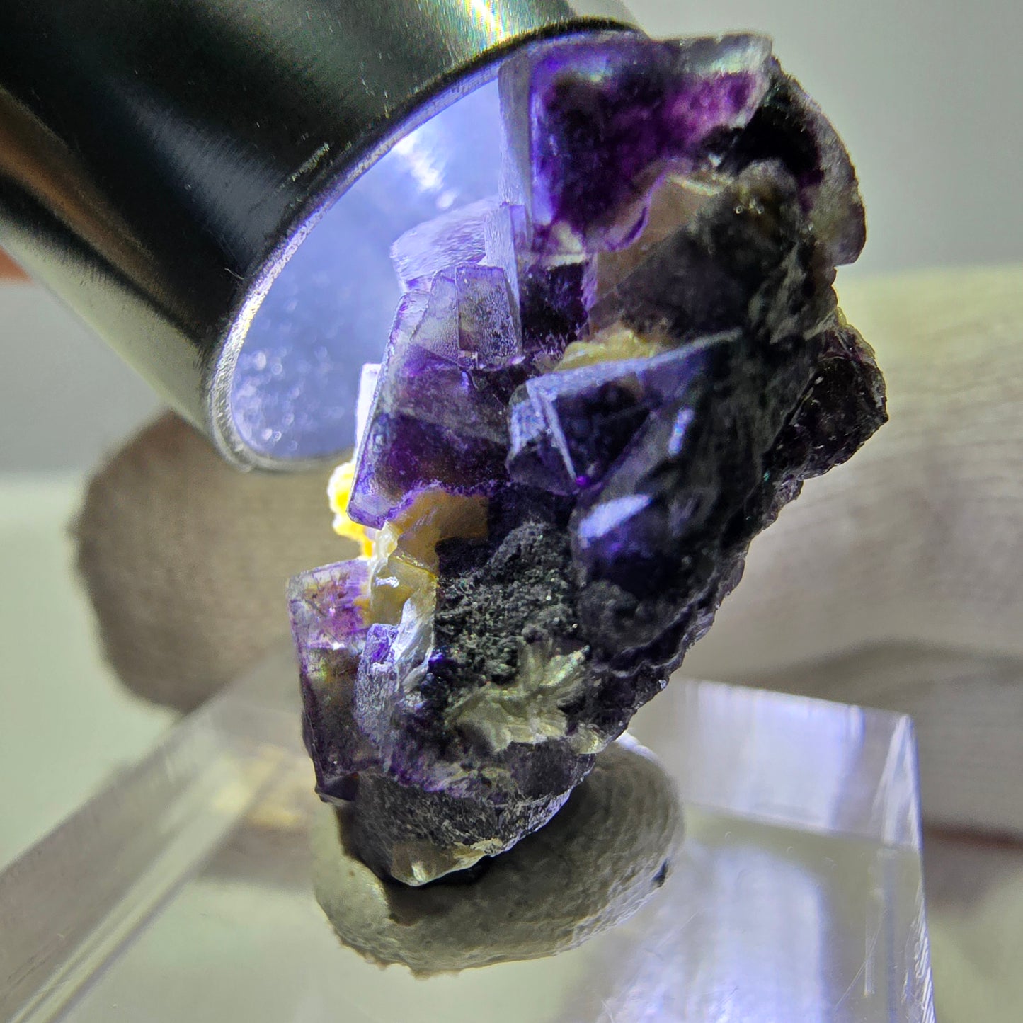 Cubes de fluorite fantôme colorés, spécimen de muscovite, Erongo, Namibie, 26 x 19 x 15 mm
