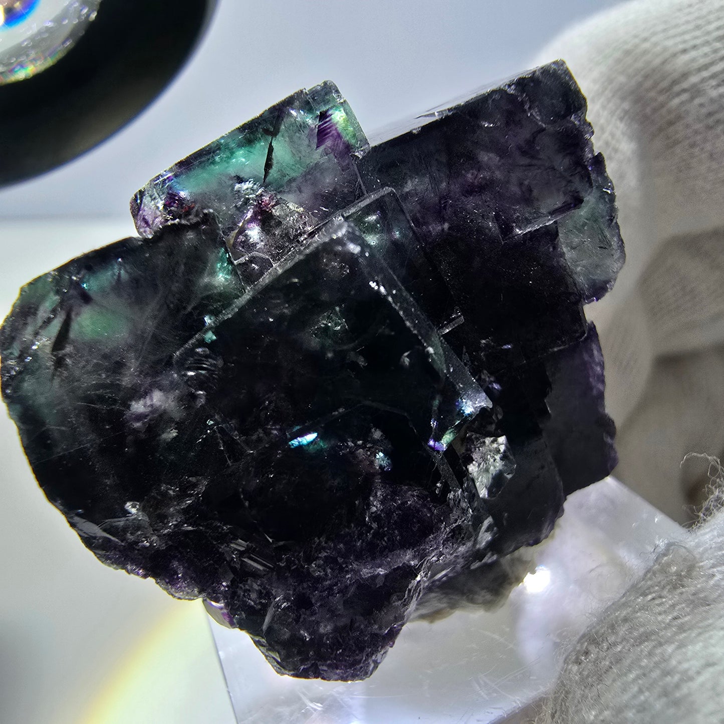 Seltene Phantom Fluorit Würfel Stufe zonal grün lila Okorusu, Namibia 38*33*23mm