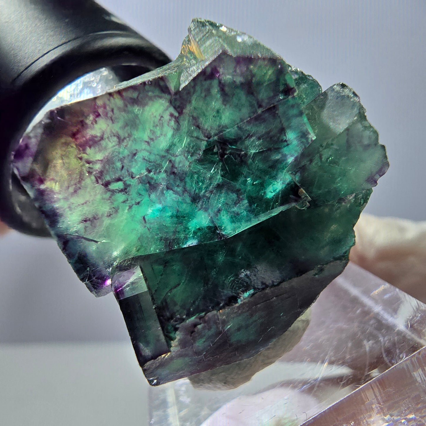 Rare spécimen de cube de fluorite, vert-violet, Okorusu, Namibie, 36 x 26 x 24 mm