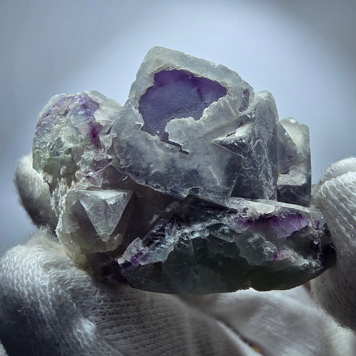 Cube de fluorite fantôme, spécimen de quartz vert violet, omégane, Namibie, 48 x 38 x 29 mm