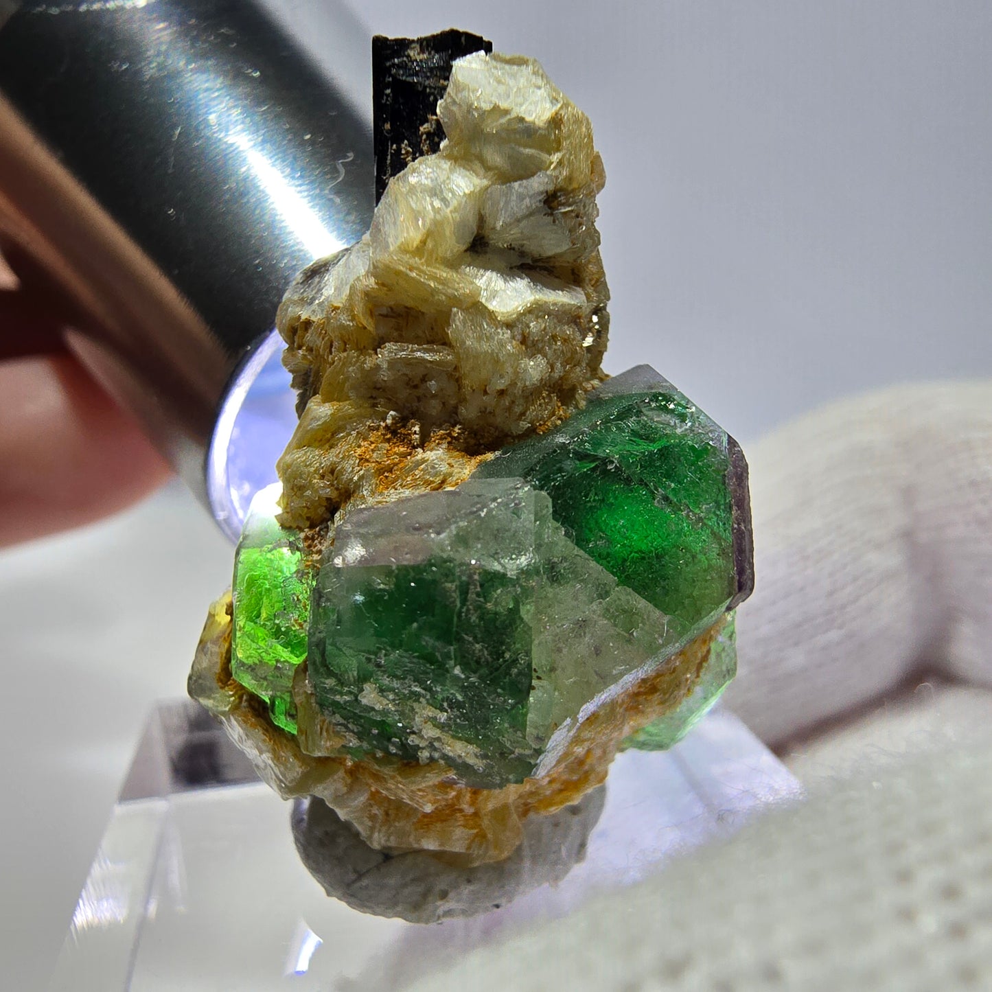 Phantom Fluorit Würfel, Muskovit, Schörl Turmalin Stufe Erongo, Namibia 29*19*17mm