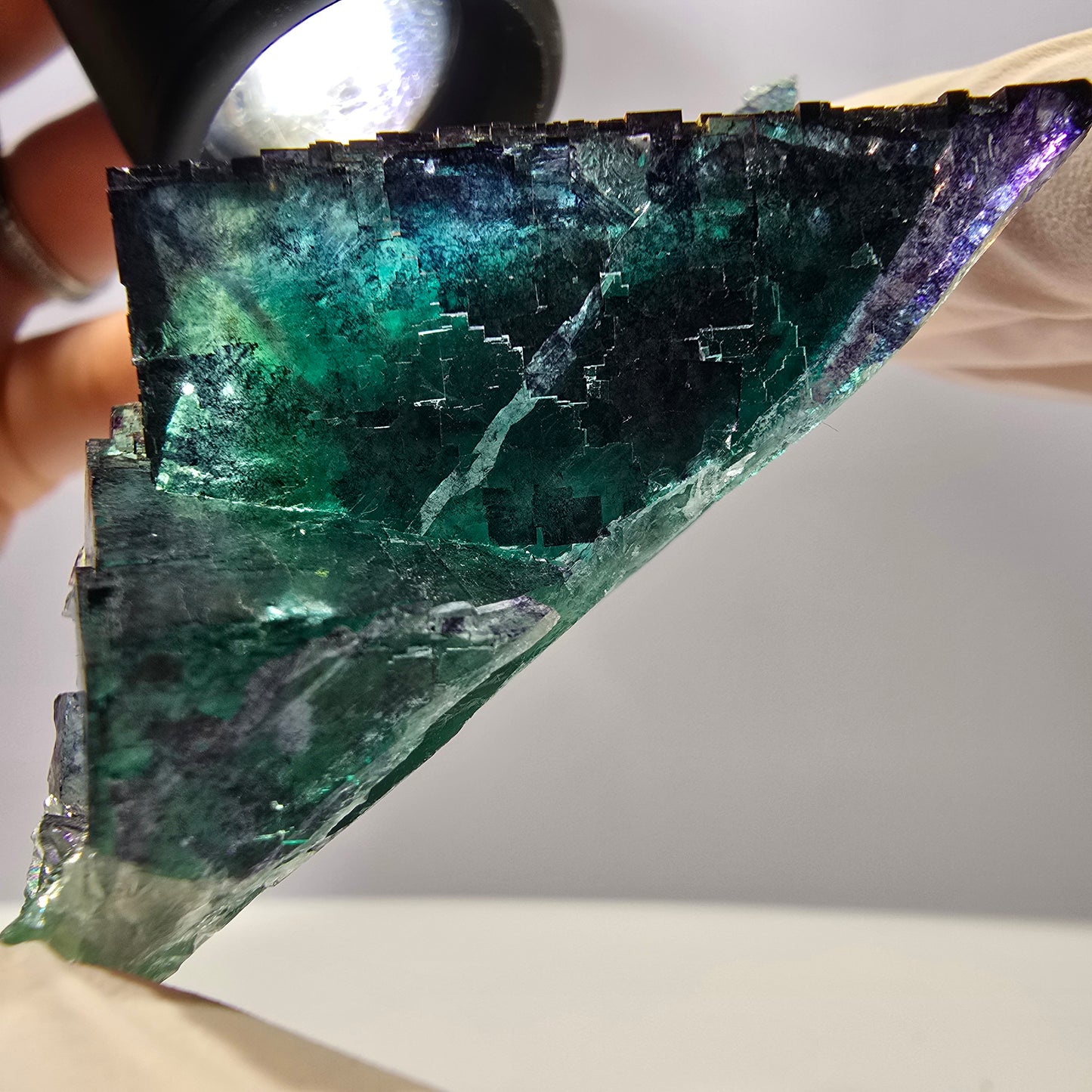 Spécimen de cube de fluorite fantôme parqueté vert violet Okorusu, Namibie 71*36*21mm