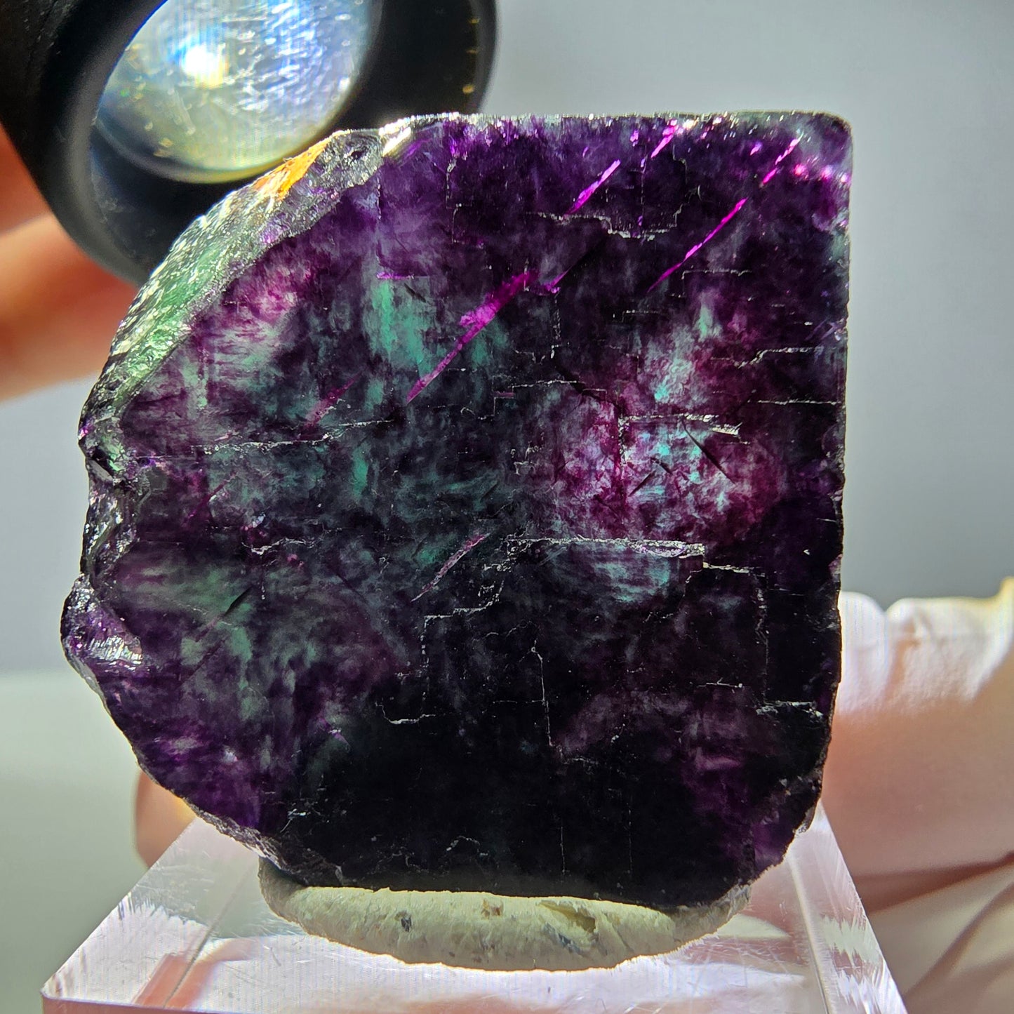Rare cube de fluorite fantôme parqueté vert violet Okorusu Namibie 31*30*25mm