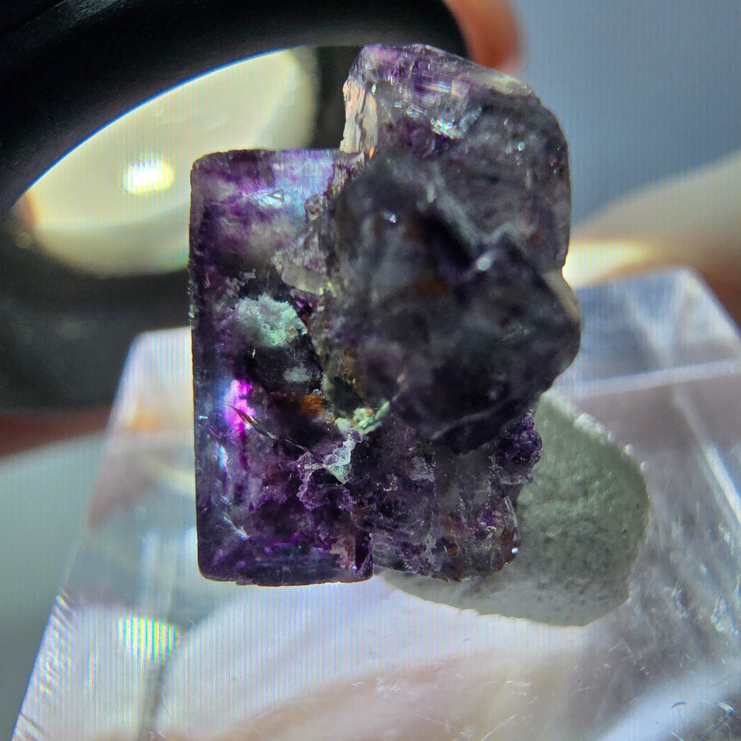 Phantom Fluorit Würfel Stufe, parkettiert grün lila Okorusu, Namibia 15*15*10mm