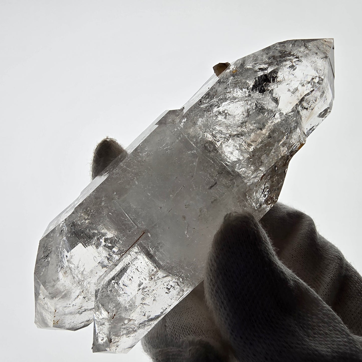 Quartz fumé squelette Enhydro DT, calcite UV, 2x Bubble Valentine Pocket, Namibie 105 x 38 x 32 mm