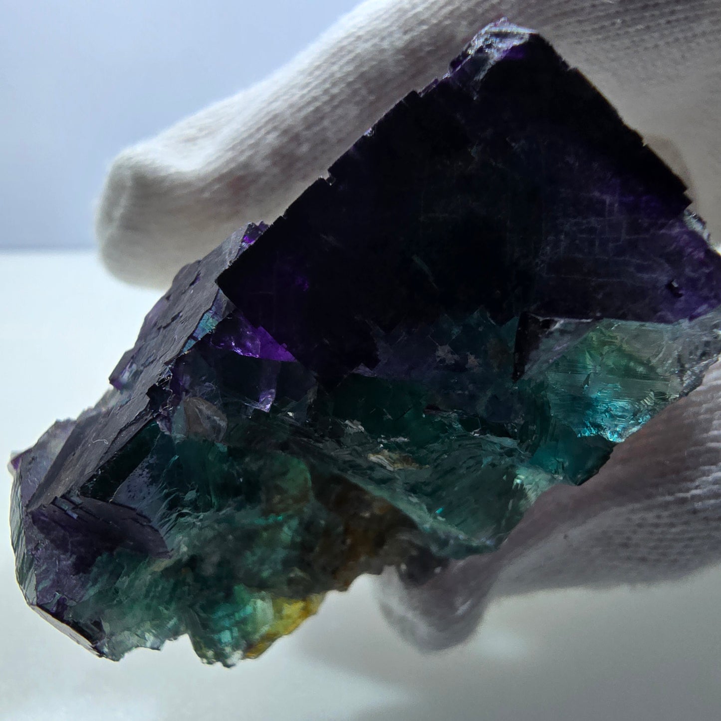 Seltene Phantom Fluorit Würfel Stufe zonal grün lila Okorusu, Namibia 46*37*29mm