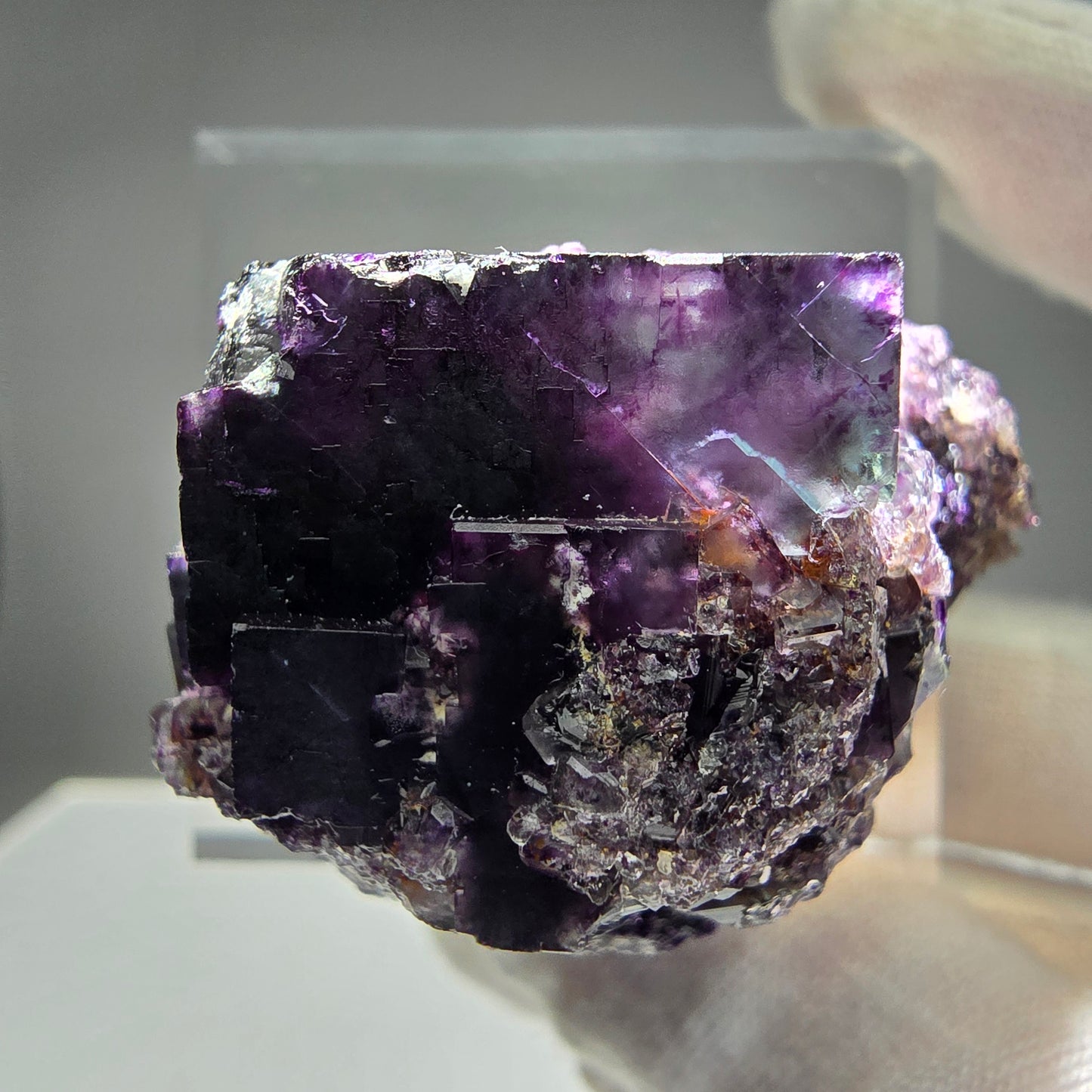 Seltene Phantom Fluorit Würfel Stufe Tie-Dye Pocket, Okorusu, Namibia 39*36*32mm