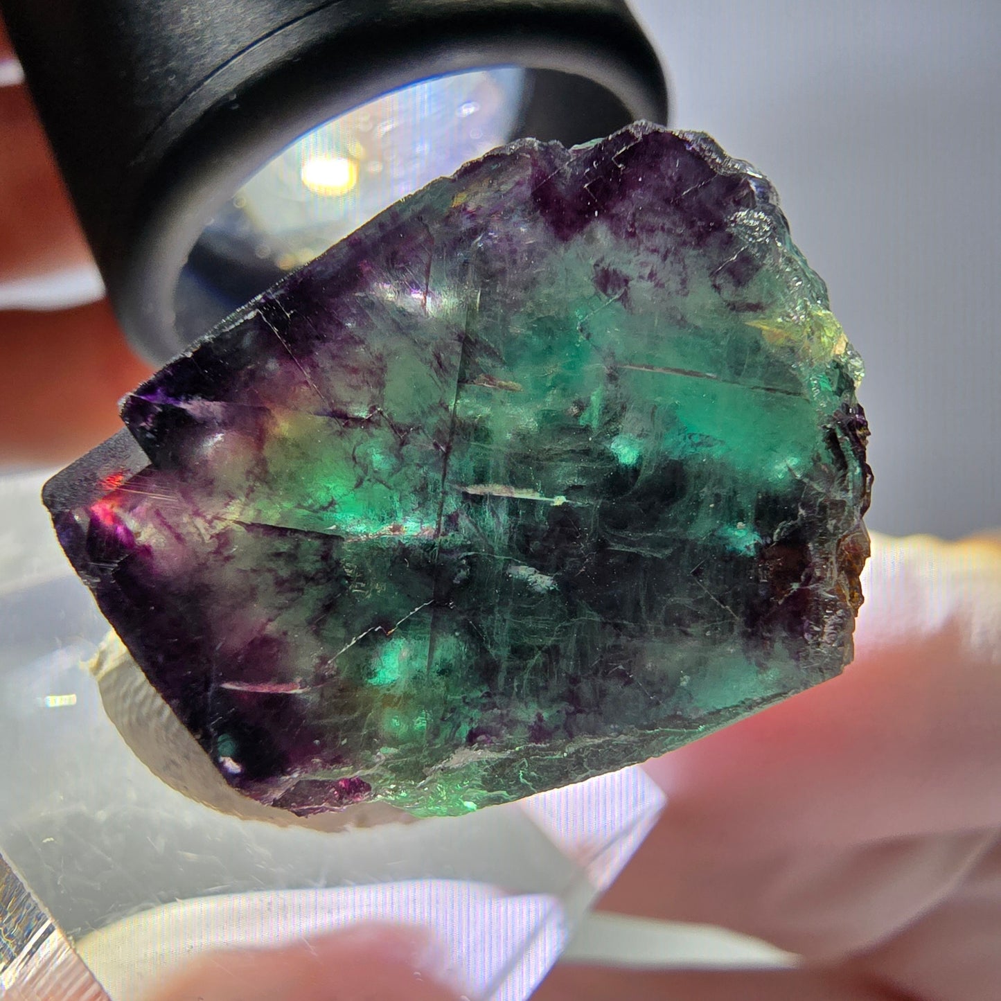 Rare cube de fluorite fantôme parqueté vert violet Okorusu Namibie 24*21*18mm