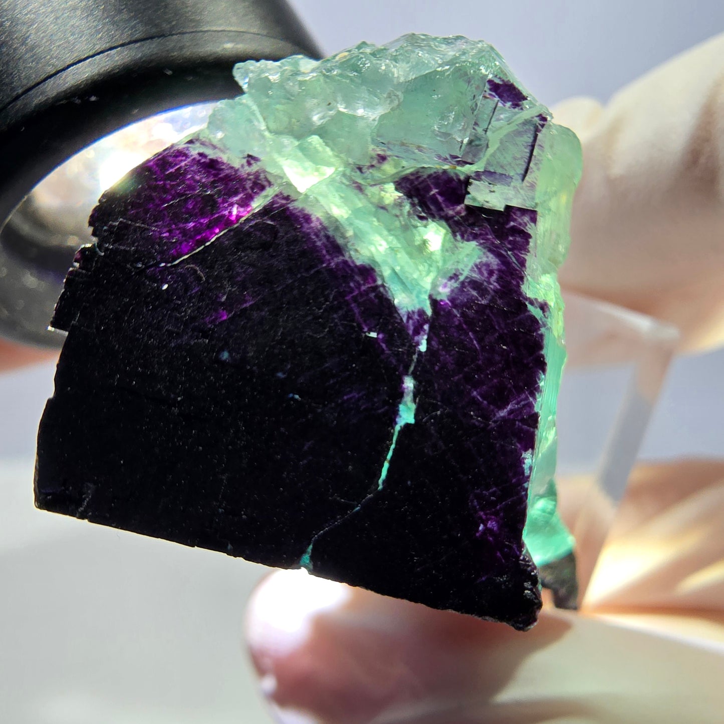 Phantom Fluorit Würfel Stufe grün lila zonal 11:11 Angel Pocket, Namibia 39*30*21mm