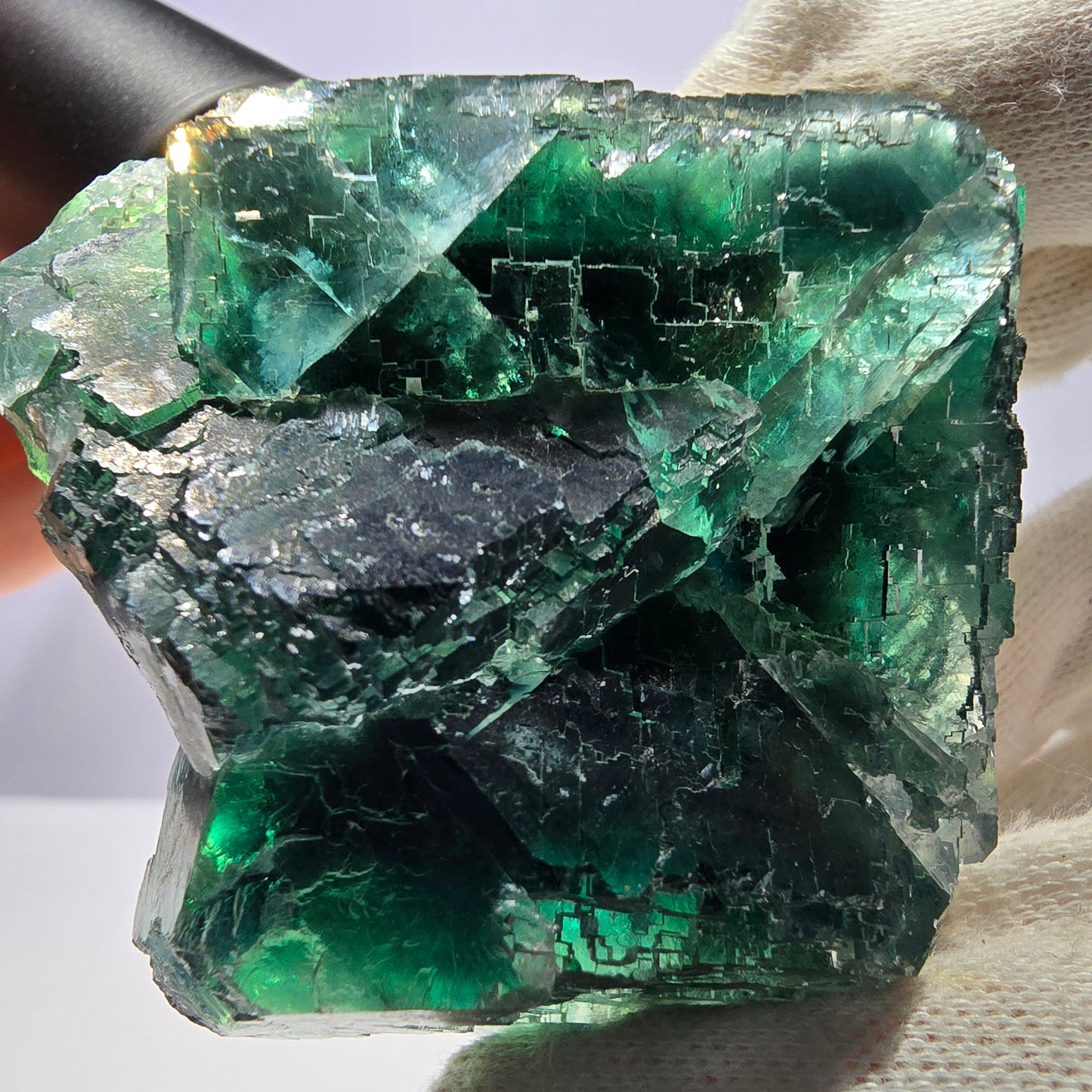 Cube de fluorite fantôme parqueté vert violet Okorusu Namibie 65*61*37mm