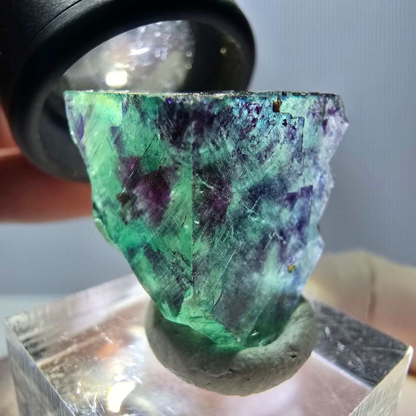 Phantom Fluorit Würfel Stufe, parkettiert grün lila Okorusu, Namibia 22*21*20mm