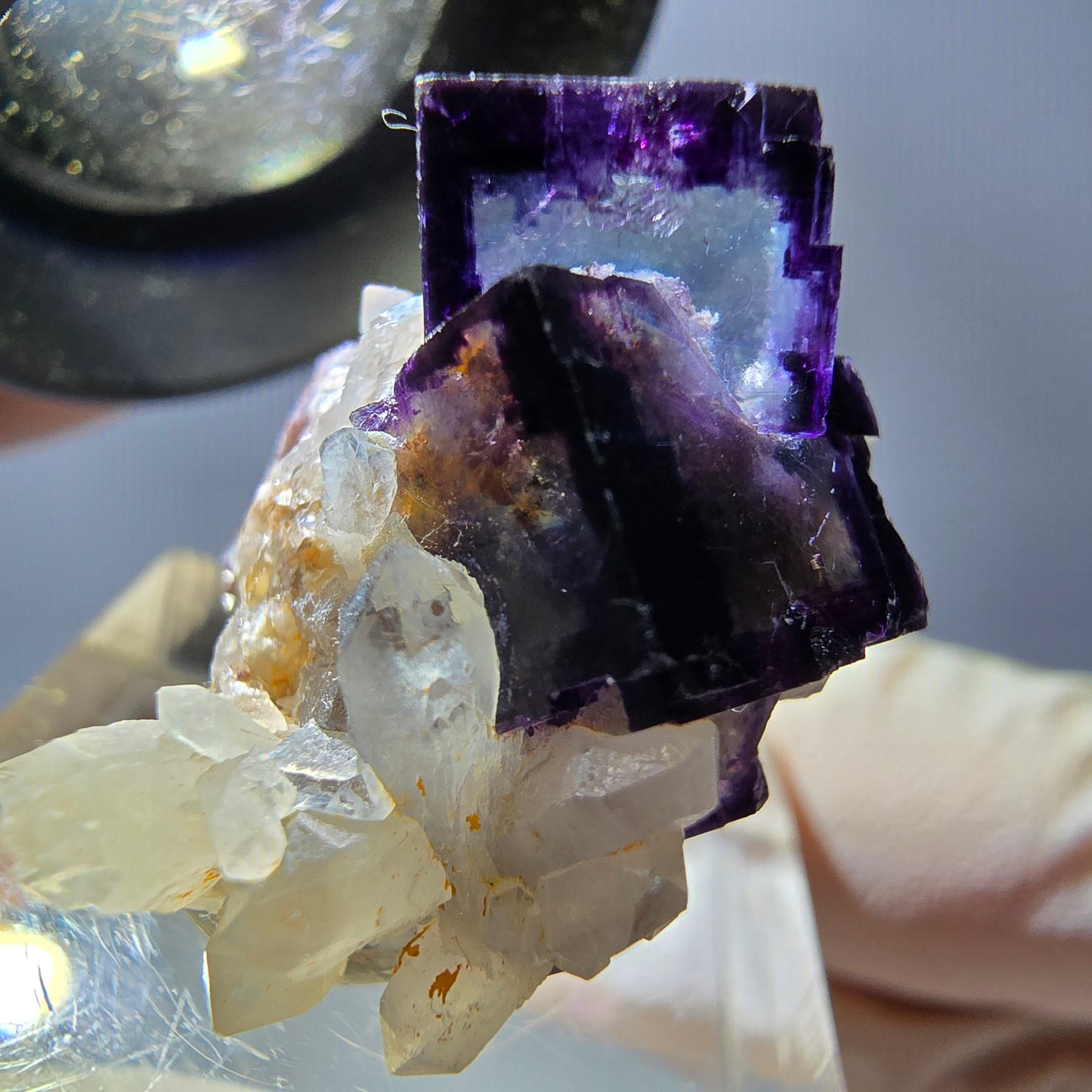 Phantom Fluorit Würfel, parkettiert, Quarz Stufe Okorusu, Namibia 28*24*19mm