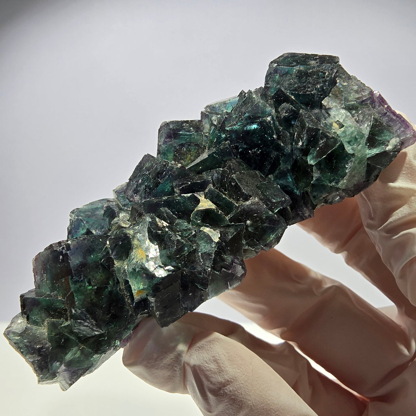 Spécimen de cube de fluorite fantôme, parqueté vert-brun Okorusu, Namibie 89 x 42 x 26 mm